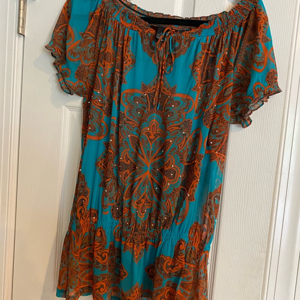 INC paisley top aqua and burnt orange with cami size Large